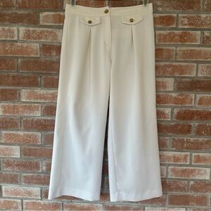 Michael Kors High Rise Wide Leg Cropped Trousers Pants White Women’s 4 Gold